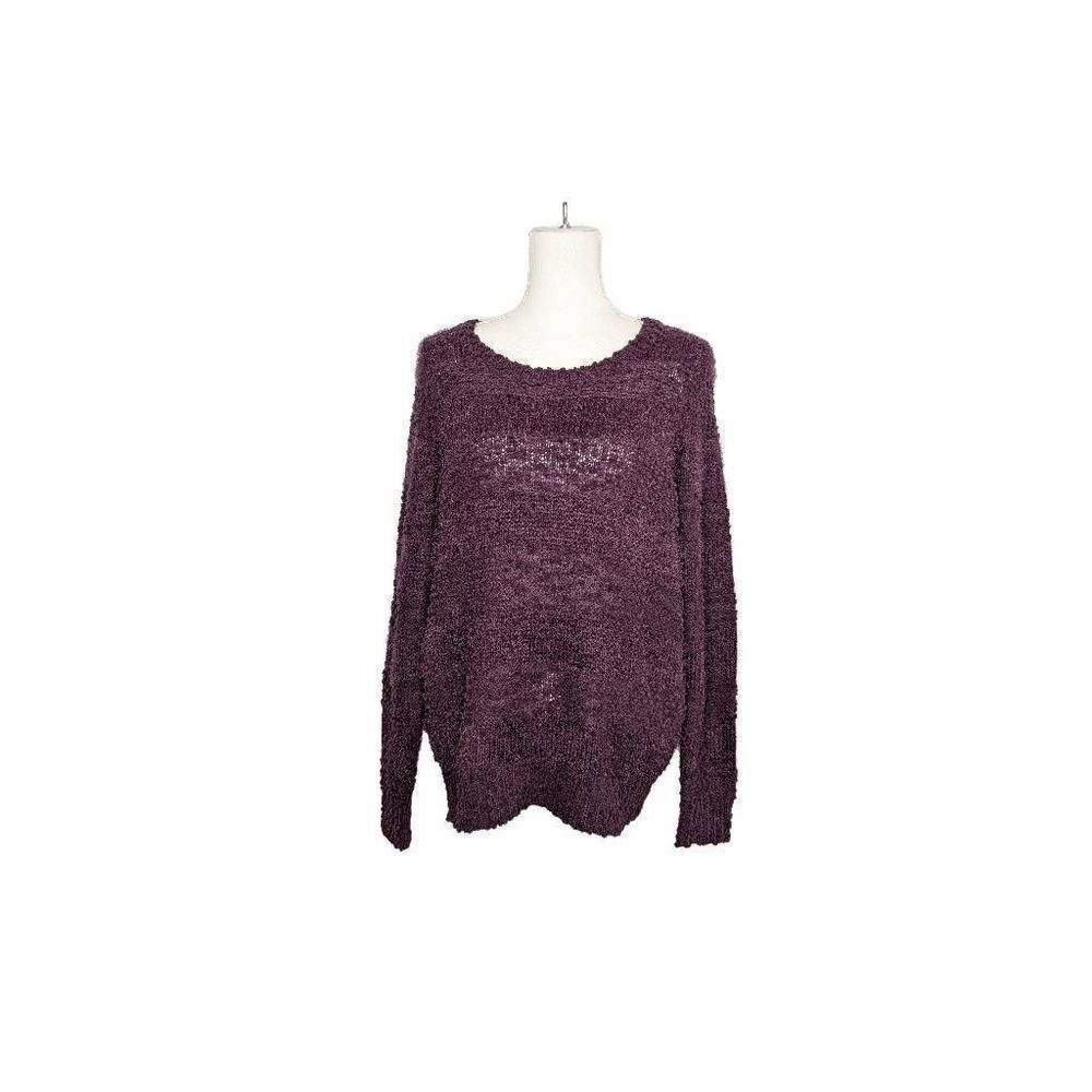 Denver Hayes Sweater large purple Chunky Knit Pullover Long Sleeve Crew Neck